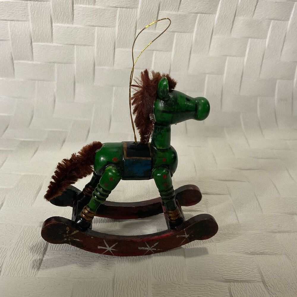 Vintage,Wooden,Christmas‎ decor,Rocking Horse,shelf decor,collectible,wood,yarn